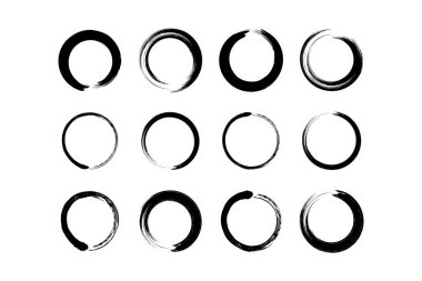 Soyut çember yuvarlak grunge şekli fırça darbesi piktogram sembolü görsel illüstrasyon