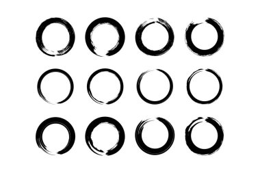 Soyut çember yuvarlak grunge şekli fırça darbesi piktogram sembolü görsel illüstrasyon