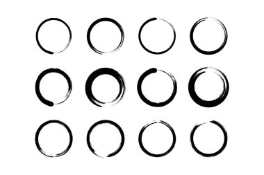 Soyut çember yuvarlak grunge şekli fırça darbesi piktogram sembolü görsel illüstrasyon