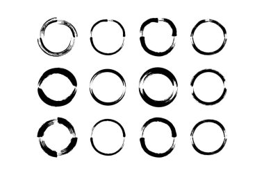 Soyut çember yuvarlak grunge şekli fırça darbesi piktogram sembolü görsel illüstrasyon