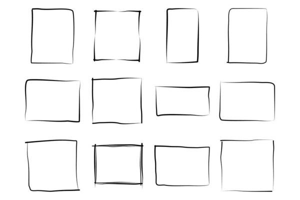 Ручной рисунок квадрата рамы Двойная тонкая линия пиктограммы визуальная иллюстрация Набор
