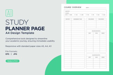 Study Planning Page Planner Sheet Design Template for Organizing Study Sessions, Goals, Timelines, Assignments, Exams, and Progress Tracking for Effective Learning and Academic Success clipart