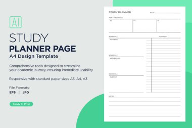 Study Planning Page Planner Sheet Design Template for Organizing Study Sessions, Goals, Timelines, Assignments, Exams, and Progress Tracking for Effective Learning and Academic Success clipart