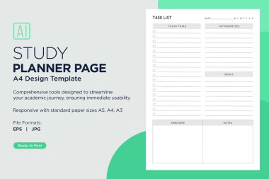 Study Planning Page Planner Sheet Design Template for Organizing Study Sessions, Goals, Timelines, Assignments, Exams, and Progress Tracking for Effective Learning and Academic Success clipart