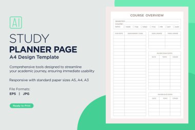 Study Planning Page Planner Sheet Design Template for Organizing Study Sessions, Goals, Timelines, Assignments, Exams, and Progress Tracking for Effective Learning and Academic Success clipart