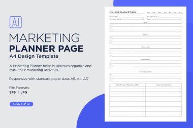 Marketing Planning Page Planner Sheets for Efficiently Organizing, Tracking, and Managing Marketing Activities, Campaigns, Strategies, Goals, and Performance Across Multiple Channels and Platforms, Pages Design Template clipart