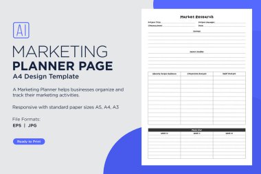 Marketing Planning Page Planner Sheets for Efficiently Organizing, Tracking, and Managing Marketing Activities, Campaigns, Strategies, Goals, and Performance Across Multiple Channels and Platforms, Pages Design Template clipart