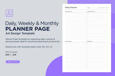 Versatile Generic Planning Pages and Planner Sheets Design Template for daily, weekly, and monthly organization for organizing daily routines and personal goals clipart