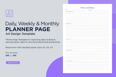 Versatile Generic Planning Pages and Planner Sheets Design Template for daily, weekly, and monthly organization for organizing daily routines and personal goals clipart