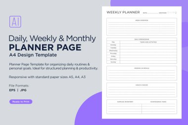 Versatile Generic Planning Pages and Planner Sheets Design Template for daily, weekly, and monthly organization for organizing daily routines and personal goals clipart