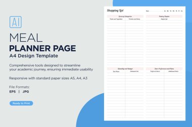 Haftalık, Aylık ve Günlük Yemek Hazırlama, Bakkal Listesi Organizasyonu, Beslenme İzleme ve Sağlıklı Yeme Hedefleri İçin Kapsamlı Yemek Planlama Sayfaları, Kolay Basılabilir Şablonlar