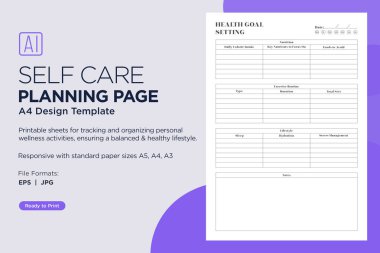 Self Care Planner Pages Daily, Weekly, and Monthly Wellness Planning Notebook for Personal Growth and Balanced Lifestyle Tracking, Planner Sheet Design Template  clipart