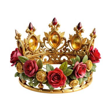 ornamental gold crown with roses and flowers clipart