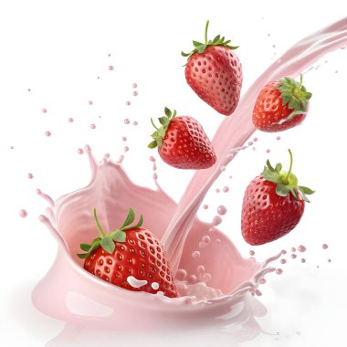 abstract 3d milk or yogurt splash with strawberries design  clipart