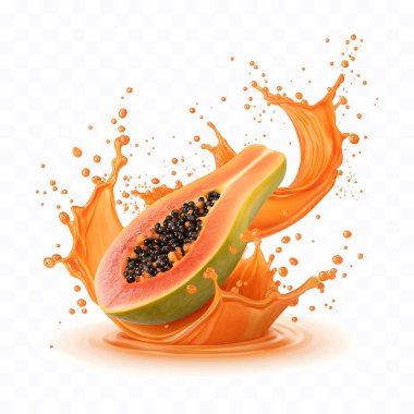 Beyaz arkaplanda izole edilmiş eğri biçiminde soyut 3d papaya suyu sıçraması