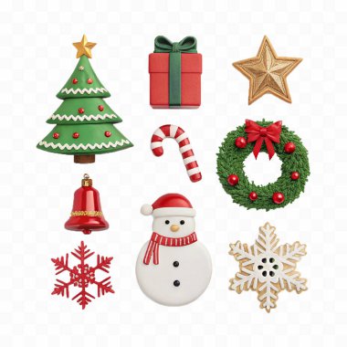 abstract 3d Christmas icon symbols isolated on white background clipart