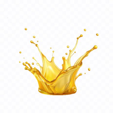 abstract 3d yellow liquid or oil  splashing in crown style isolated on white background clipart