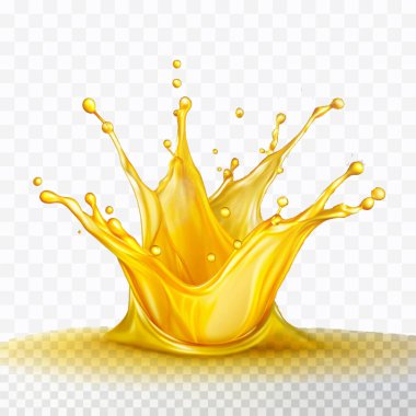 abstract 3d yellow liquid or oil  splashing in crown style isolated on white background clipart