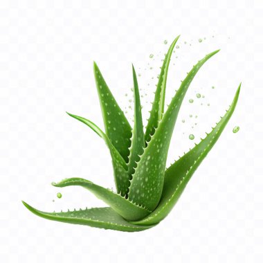 Soyut 3D taze yeşil aloe vera. Beyaz arka planda izole edilmiş yeşil meyve suyu serpintisi.