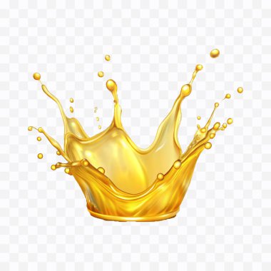 abstract 3d yellow liquid or oil splashing in crown style isolated on white background clipart