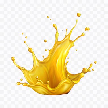 abstract 3d yellow liquid or oil splashing in crown style isolated on white background clipart