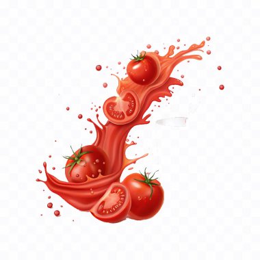 abstract 3d Splashes of tomato ketchup or red liquid tomato juice isolated on white background clipart