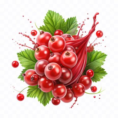 Realistic Detailed 3d Red Currant Berries with Splash Juice isolated on white background. clipart