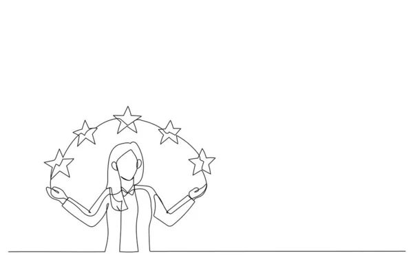 Dibujo Mujer Negocios Señala Las Estrellas Metáfora Para Una Buena — Archivo Imágenes Vectoriales
