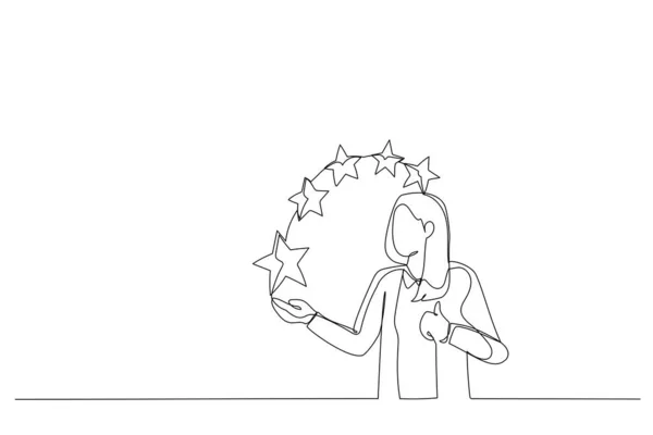 Ilustración Mujer Negocios Dar Retroalimentación Cinco Estrellas Metáfora Del Trabajo — Vector de stock