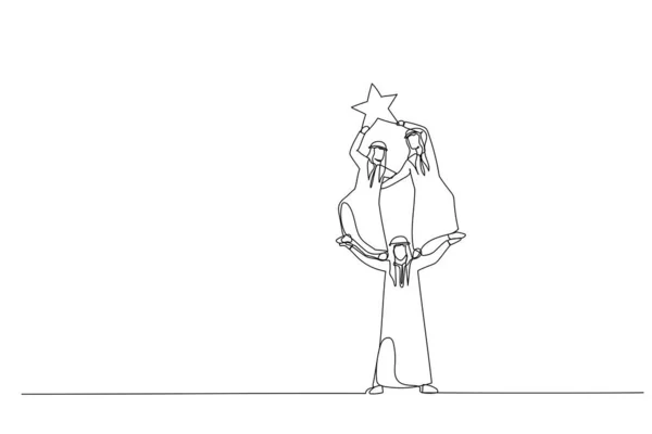 Рисунок Арабского Бизнесмена Помочь Поддержать Свою Команду Подняться Достичь Звезды — стоковый вектор