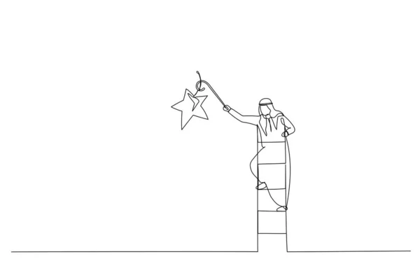 Dibujos Animados Del Hombre Negocios Árabe Subiendo Escalera Cima Del — Vector de stock