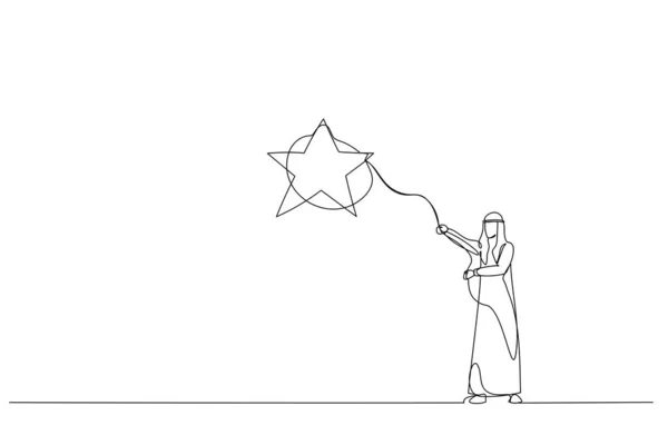 Dibujo Árabe Hombre Negocios Lanza Lazo Estrella Captura Estilo Una — Vector de stock