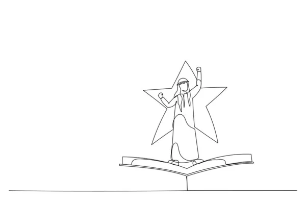 Ilustración Del Hombre Negocios Árabe Parado Libro Volador Estrella Estilo — Vector de stock