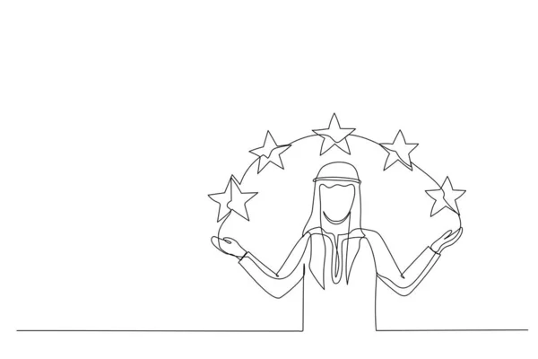 Ilustración Hombre Negocios Árabe Señala Las Estrellas Metáfora Para Una — Vector de stock