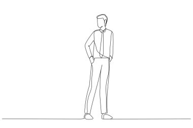 Ayakta duran ve poz veren yakışıklı iş adamlarının çizgi filmi. Bir satır sanat eseri.