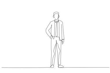 Takım elbiseli ve kravatlı karizmatik iş adamı çizimi. Aralıksız satır ar