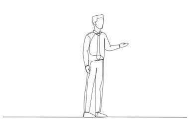 Takım elbiseli ve poz veren iş adamının resmi. Devamlı satır biçimi ar