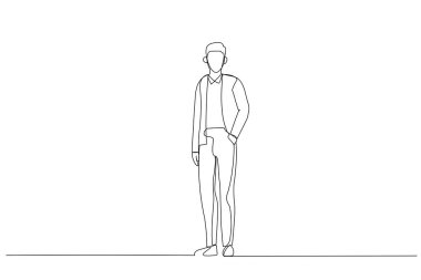 İş görüşmesi için kameraya bakan bir portre işadamı resmi. Tek satır resim stili