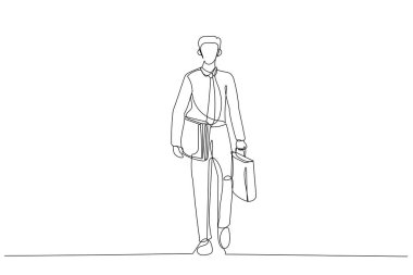 Evrak çantalı iş adamının çizimleri çalışmaya hazır. Devamlı çizgi sanatı