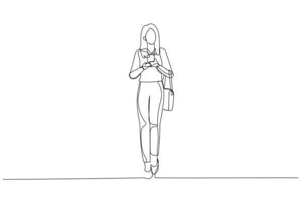 Cartone Animato Asiatica Giovane Donna Affari Utilizzare Smart Phone Durante — Vettoriale Stock