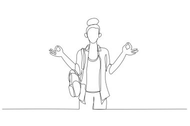 Öğrenci çizimi jest yapar, gözlerini kapalı tutar, barışçıl müzik dinler. Aralıksız satır ar