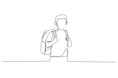 Kitap çantasıyla küçük bir çocuk çizgi filmi. Bir tane aralıksız resim stili.