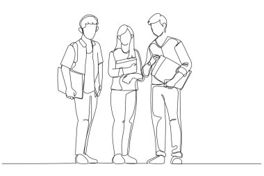 Öğrenci arkadaşlarının bir arada durduğu bir çizgi film. Bir satır sanat eseri.