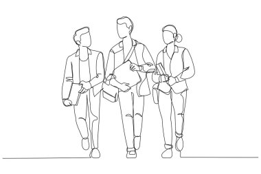 Kampüs dışında yürüyen genç öğrencilerin çizimleri. Aralıksız satır ar