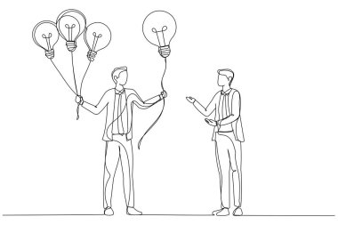 Genç çalışana ampul fikri veren iş adamı çizgi filmi. Akıl hocası bir tavsiye verdi. Bir satır sanat eseri.