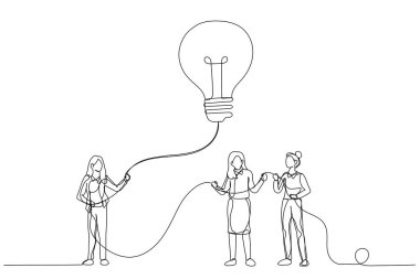 İş kadını çizgi filminde elinde ampulü uçurtma gibi tutuyordu. Hayal gücü ve yaratıcılık. Tek satır aralıksız sanat styl