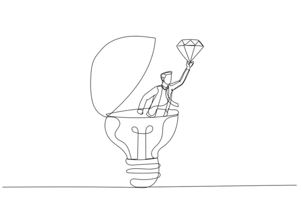 Dessin Homme Affaires Découvrir Diamant Précieux Inestimable Brillante Idée Ampoule — Image vectorielle