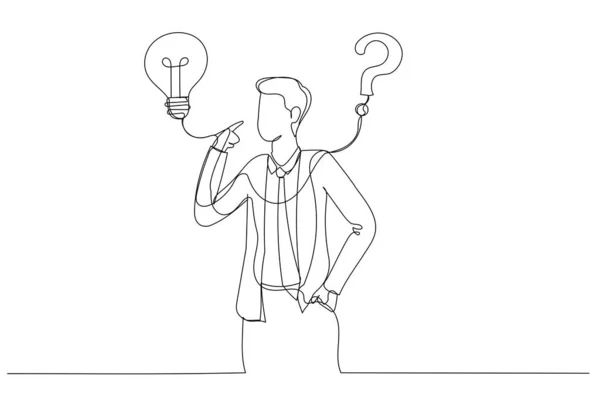 Desenho Homem Negócios Pensar Solução Para Resolver Problema Com Lâmpada —  Vetores de Stock