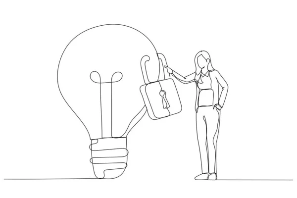 Dessin Propriétaire Femme Affaires Debout Avec Idée Ampoule Verrouillée Avec — Image vectorielle