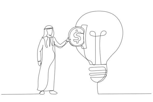 Desenho Empresário Árabe Colocando Moeda Dólar Ranhura Lâmpada Conceito Investimento —  Vetores de Stock
